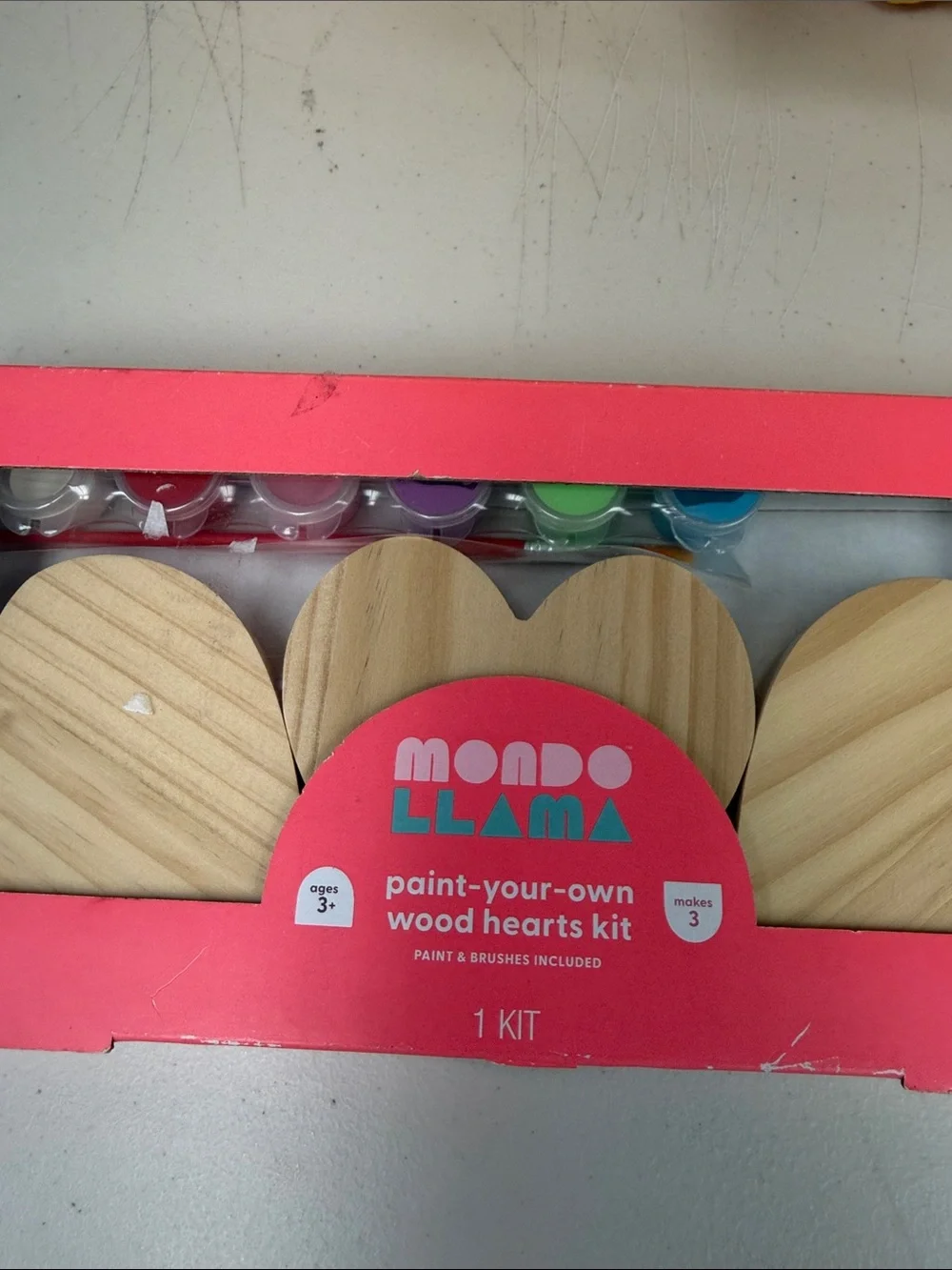 Mondo Llama Paint-Your-Own Wood Hearts Kit - Natural Wood & Pink Accents 3 wood